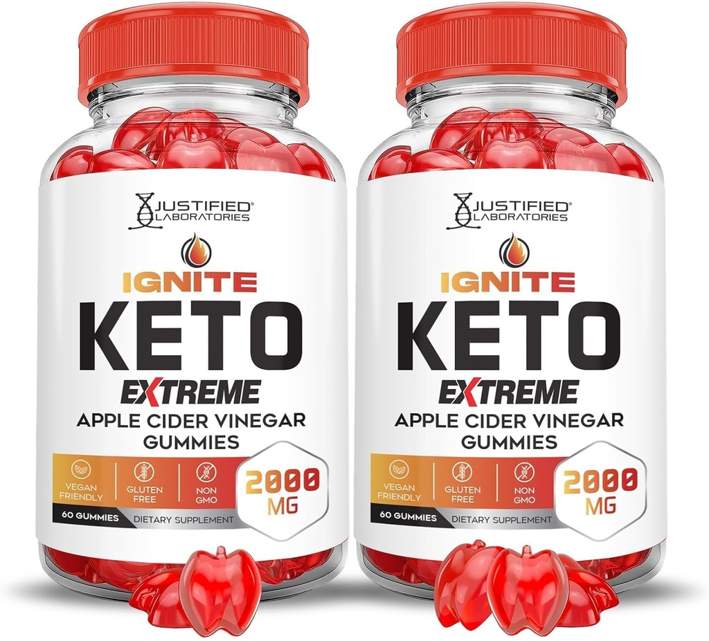 Justifikatutako laborategiak (2 Pack Ignite Keto ACV Gummies Extreme 2000MG Advanced Ignite Keto Gummies Apple Cider Vinegar Pomegranate Beet Juice Powder B12 Vegan Non GMO 120 Gummys