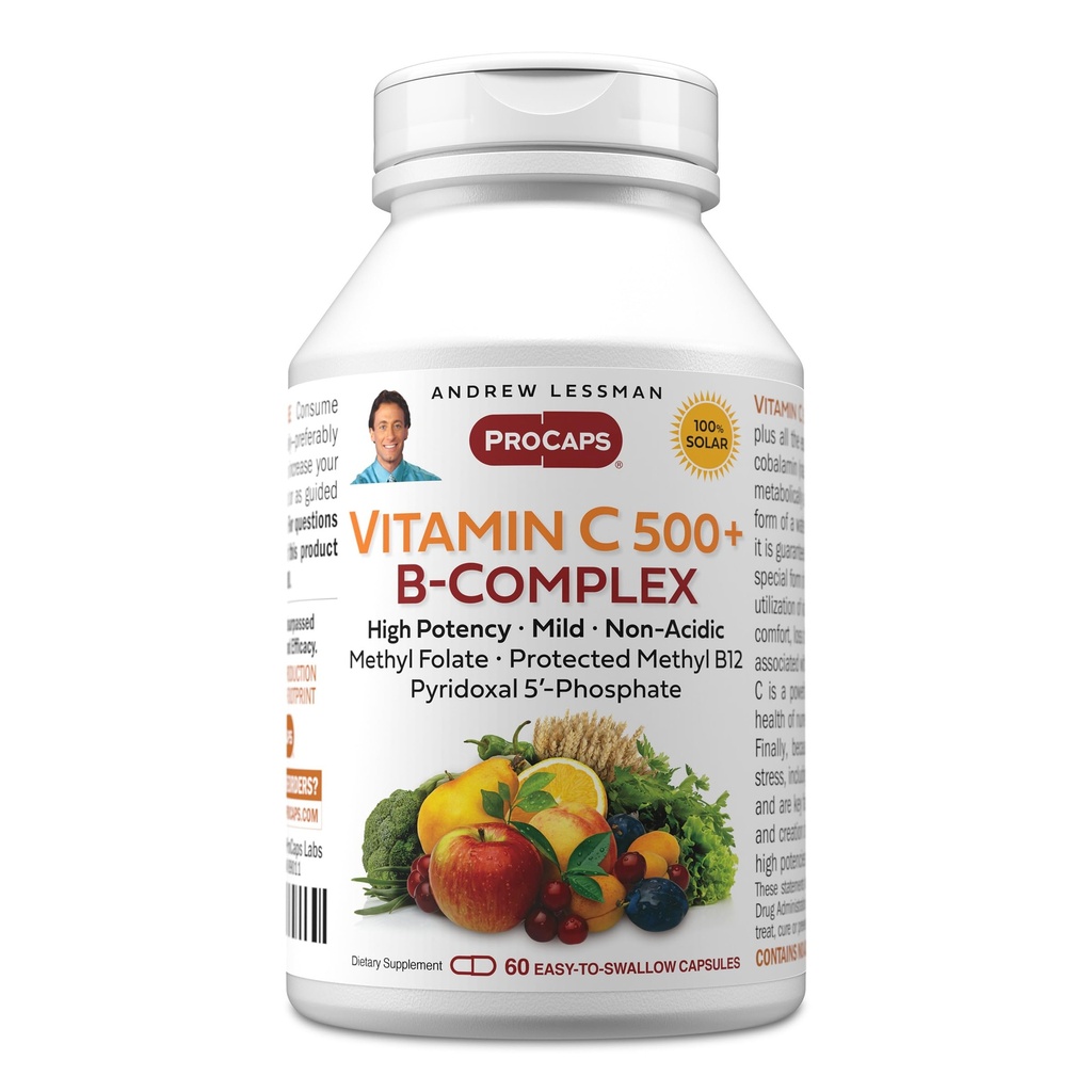 ANDREW LESSMAN Vitamin C 500 Plus B-Complex 60 Capsules - Non-Acidic Vitamin C Plus Citrus Bioflavonoids for Immune System and Anti-Oxidant Support. Easy-to-Swallow Capsules. No Additives