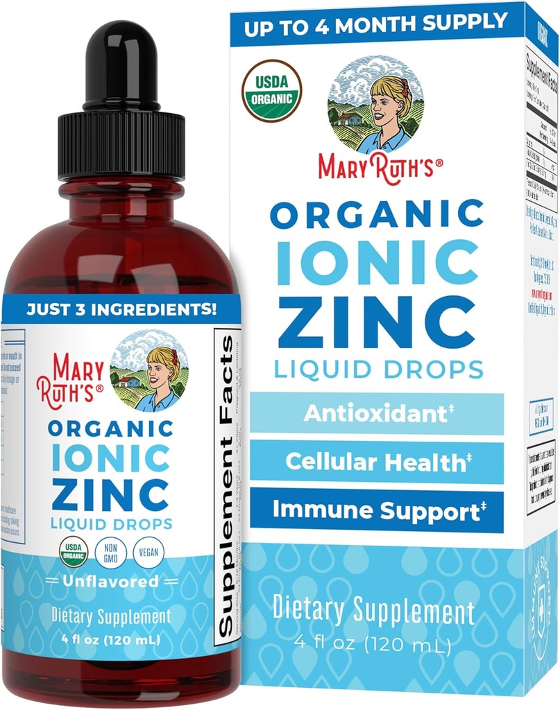 MaryRuth Organics Zinc Supplements for Immune Support | Zinc Ionic para nenos e adultos | Suplemento de zinc líquido | 40 Day Supply | Coidados da pel | Vegan | Gluten gratis | Glycerin baseado en 4 oz