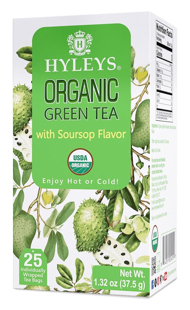 Hyleys verde orgânico chá soursop sabor - 25 sacos de chá - (12 pacote - 300 sacos de chá Total) - Graviola Guanabana chá