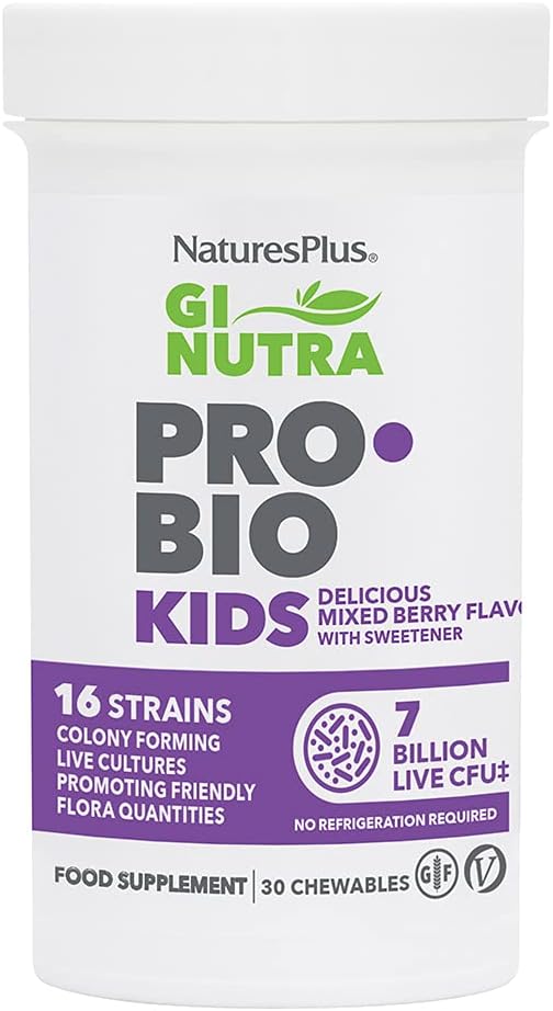 Natures Plus GI Natural Probiotik Uşaqlar, Qarışıq Berry - 30 Chewables - Uşaqlar üçün Digestive & Immune Health Just - Gluten Pulsuz - 30