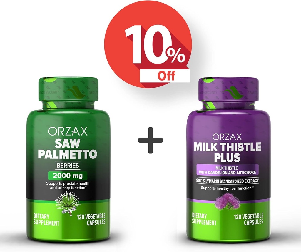 ORZAX Saw Palmetto 2000 mg 120 Vegabilne kapsule in Milk Thistle Plus z Dandelion 120 Vegabilno kapsulo, paket
