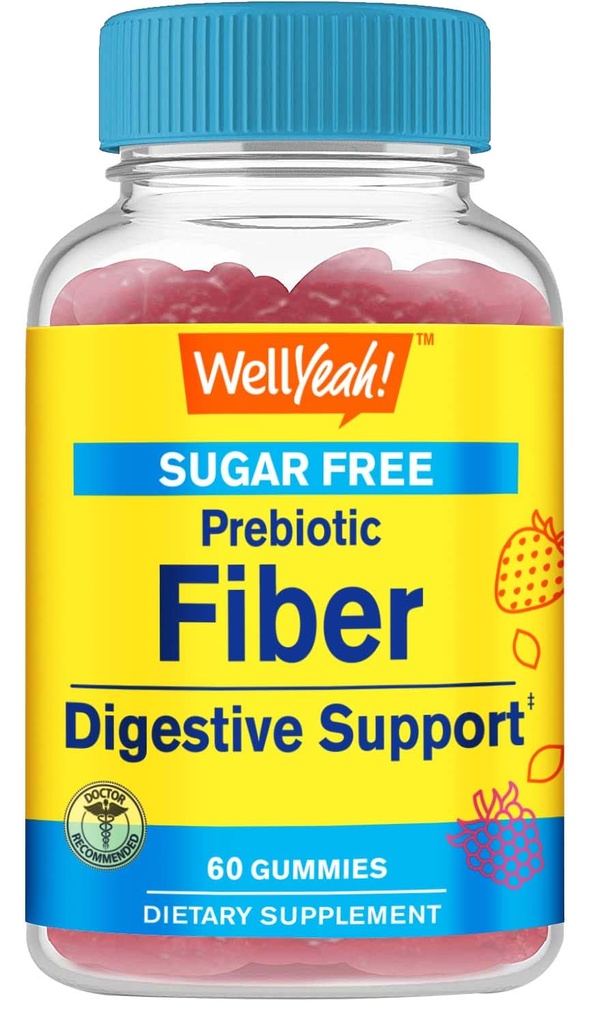 WellYeah Sugar Free Fiber Gummies for Adults (4g)| Digestive Supprt |Prebiotic Fiber Supplement | 60 Count