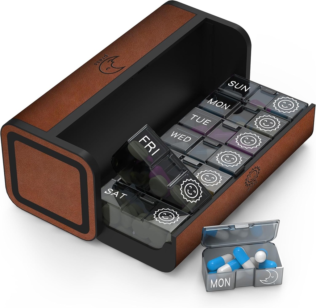 Organizator tablete 2 krat na dan, Am Pm dvakrat na dan primeru tablete, Snemljiv velike tablete tablete Box 7 dan, Tedenske tablete vsebnik za vitaminske medicine dopolnilno ribje olje (Brown)