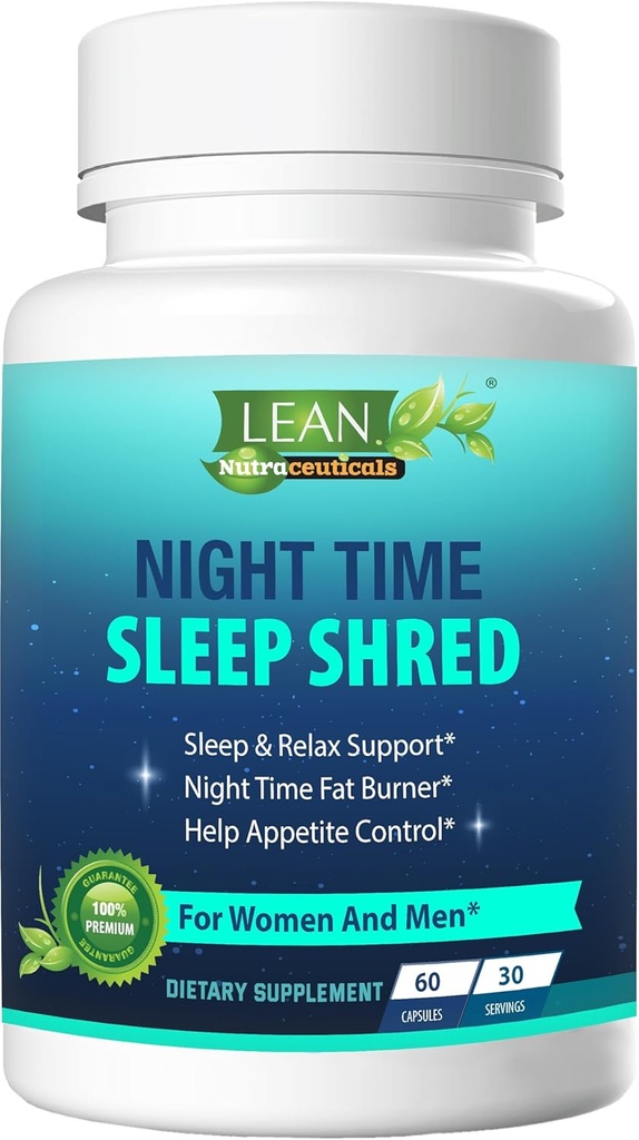 Втрата ваги Sleep Aid Night Time Shred Fast Fat Burner, Melatonin L-theanine Cla Ashwagandha Valerian Root 5HTP Pill, Appetite Suppressant Metabolism Booster Calm Supplement для жінок чоловіків, 60 капсули