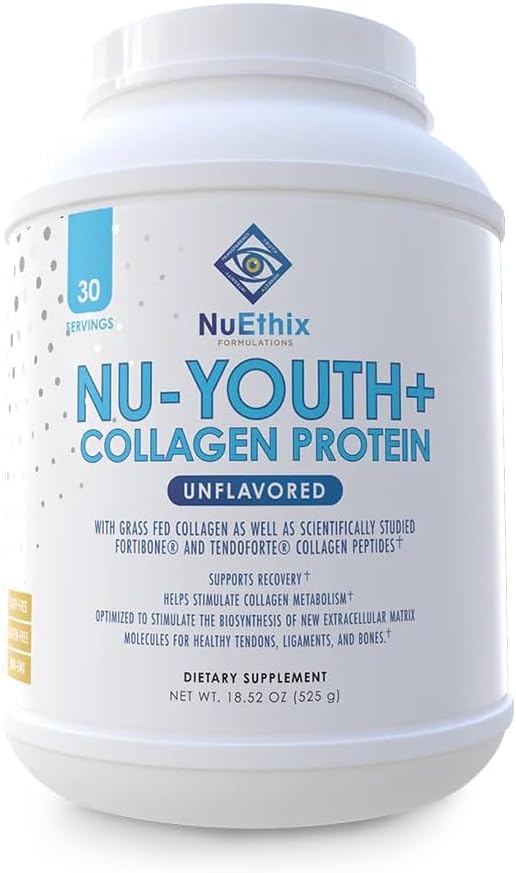 NuEthix Supplementations Nu- Youth + Collagen Protein, Collagen Peptides, Může pomoci podpořit kosti a spony doplněk stravy, 30 Služeb