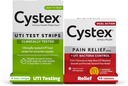 Cystex Infekce močových cest (UTI) Testovací proužky + Reliéf bolesti: 4 Testovací proužky & 48 Kapsle Relief Medicine