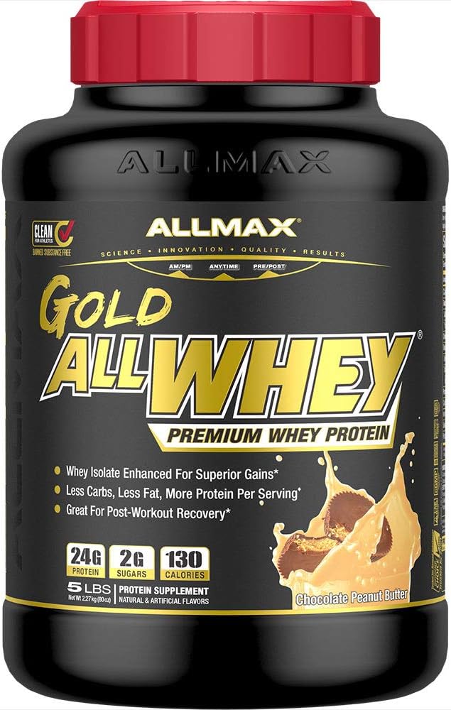 AllMAX Gold Alwhey,巧克力花生酱 - 5磅 - 24克蛋白质 Per Scoop - Gluten Free, Low Carb & Low Sugar - 大约 71种
