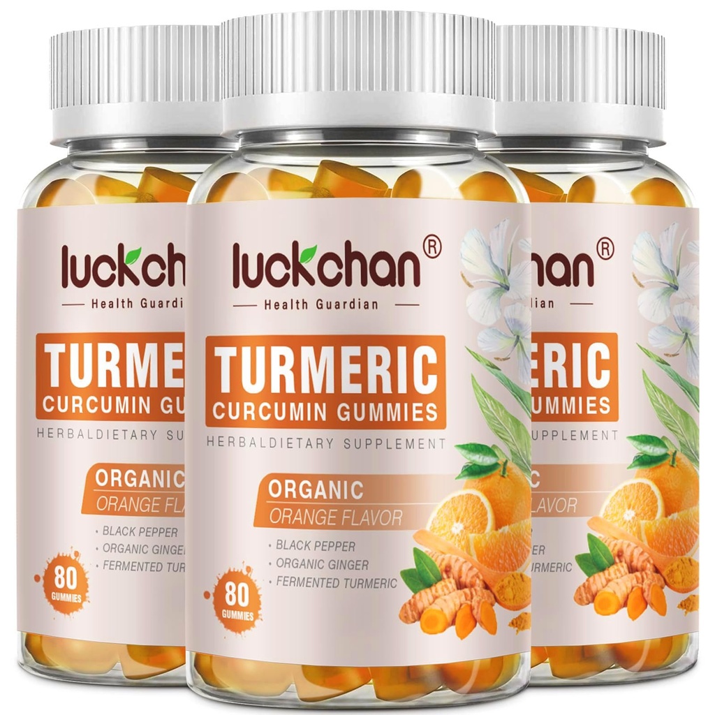 Turmeric Curcumin Gummies with Ginger & Black Pepper Herbal Supplement-240 Count for Adults and Kids, 2400mg - Tumeric Gummy Supplements Vegan, Organic, Gelatin-Free 3 Pack