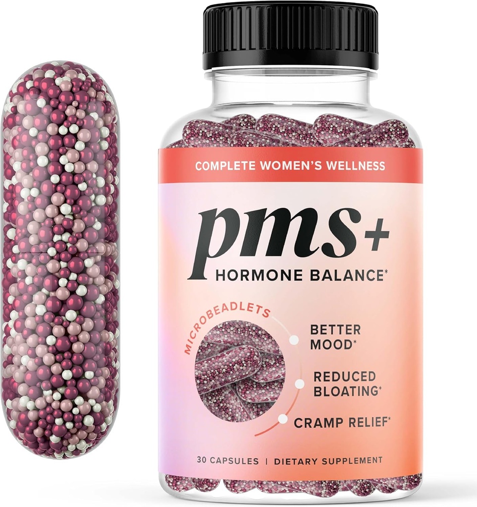 PMS Support Supplement for kvinder med PMS Relief Measures 124; Hormonal Acne, Hormonal Balance & Periode Relief Measures 124; Chasteberry Supplements 124; Mikropulser med Dong Quai, Tranebær & Vitamin B6 Measures 124; Non- GMO 30ct