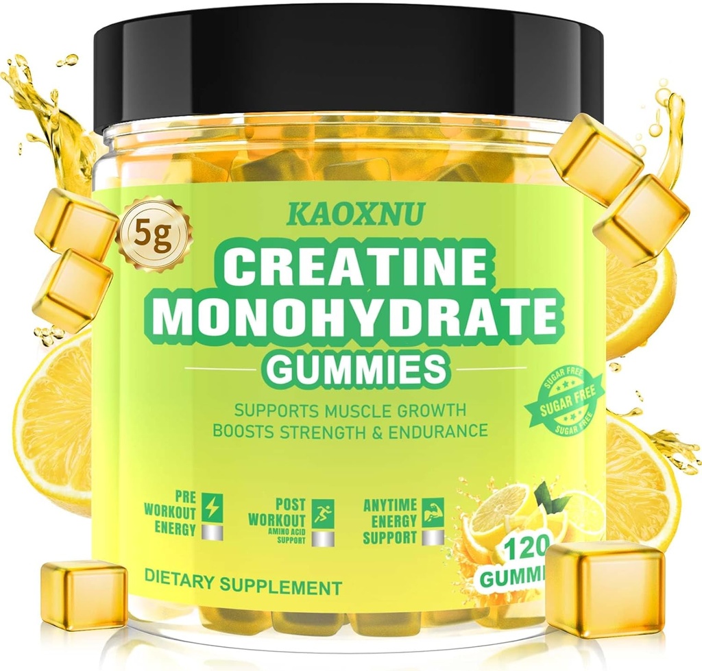 Creatine Monohydrate Gummies 5600mg за мъже и жени, 120 CT Creatisable Creatine Gummies for Muscle Support, Energy Boost, 5.6g Creatine Monohydrate per Serving - Без захар, Веган (Lemon Flavor)