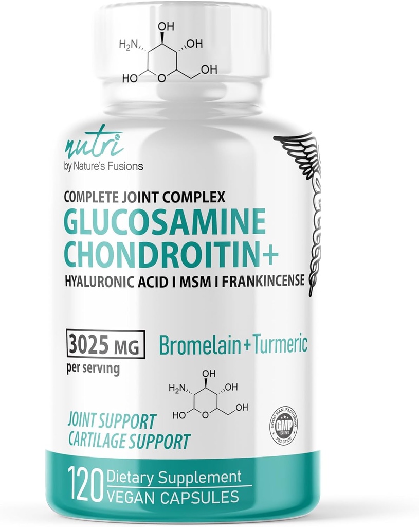 Naturens Fusions Glukosamin Chondroitin MSM Turmeric Boswellia - Gemensamt Support Supplement - 120 kapslar - Chondroitin Sulfate Capsules - med Hyaluronic Acid - Stöder friska ben
