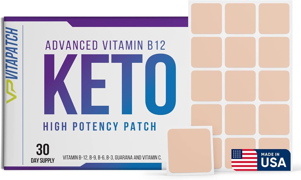 Keto Patch z B12 Metilkobalamin in vitamin Guarana B12 Patch za energijo - 30 Day Supply Keto & Vitamin B12 Patchs - Izdelano v ZDA
