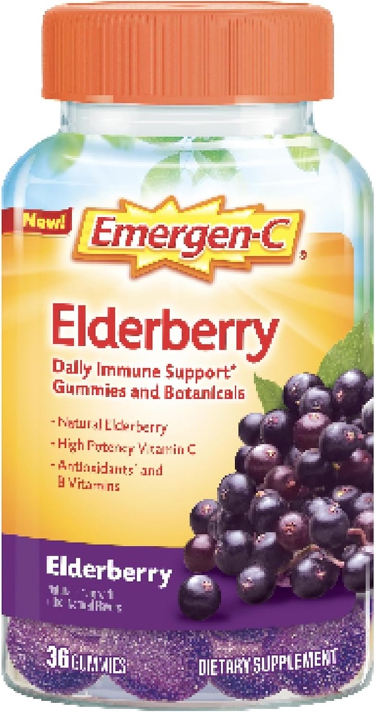 Emergen- C Elderberry Gumies, Elderberry Immune Support Natural Armors with High Potency C Vitamin, Back to School Essentials - 36 Count