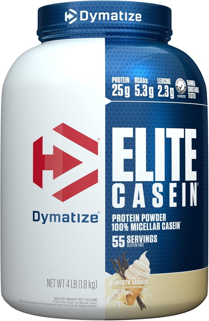 Elite Casein protein Tozu, Vanilla,% 100 Micellar Casein, 25g proteini, 5.4g BCAAs, 2.3g Leucine, Slow Absorbing for Overnight Muscle Recovery, 4 lb (55 Hizmet)