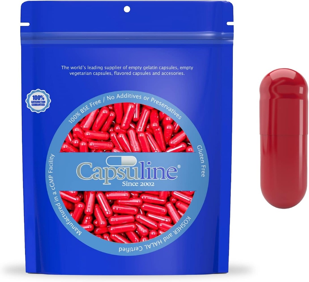 Capsuline Dimensiune 0 - Capsule de gelatină de culoare roşie goale - 100 Conte - Capsule goale pentru pastile de gel - DIY Capsule pure pentru pastile bovine - Capace goale - Kosher şi Halal Certified