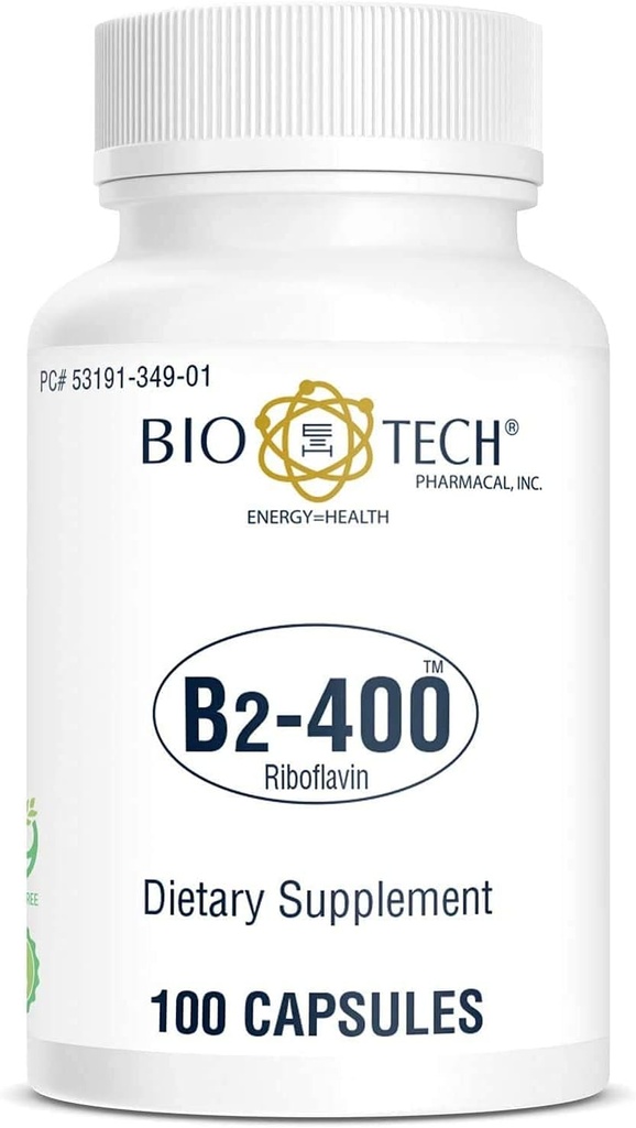 Bio-Tech Pharmacal B2-400, 100 Capsules – all-Natural Supplement – สนับสนุน Clarity และ Productions – No Dairy Fish, Gluten, Cutenic, Chellfish, GMOS, & Soy – No Thimal Vilters