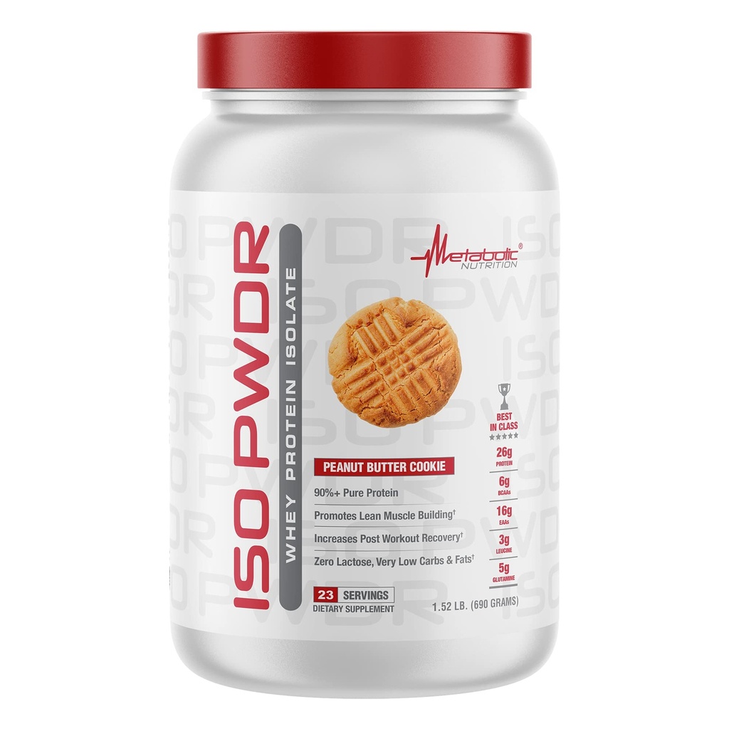 Metabolic Nutrition Whey Protein Isolate ISO PWDR Peanut Butter Cookie, 1.54lb, 23 Servings, 26g Protein, Fast Digesting, Zero Carbs, Delicious Flavor, Very Low Carbs & Fat, Zero Lactose
