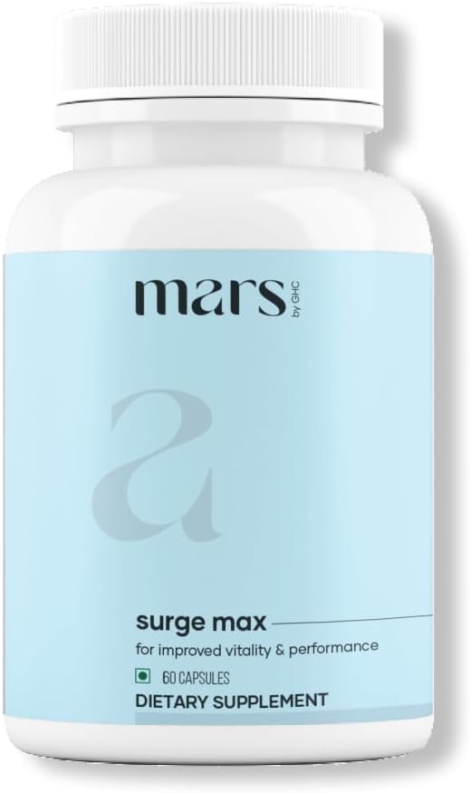 Mars Surgemax Cápsulas Naturais com Shilajit e Musli Seguro Suporta Energia, Força e Imunidade para Estilo de Vida Activo 60 Cápsulas