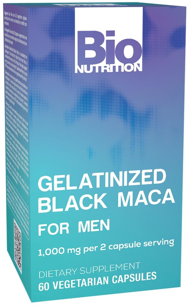 Bio Nutrition Gelatinized Black Maca 60 Vegetarian Capsules | 500 mg Per Capsule | Black Maca Root Supplement | Adaptogenic Herbal Formula
