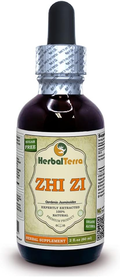 Zhi Zi, Gardenia (Gardenia Jasminoides) Tincture, Organic Dirry Fruit Extract (Nama Merek: HerbalTerra, Proudly Made in USA) 2 fl.oz (60 ml)