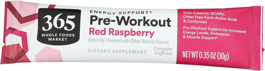 365 de Whole Foods Market, Red Raspberry Preworkout Packet, 0.35 Ounce