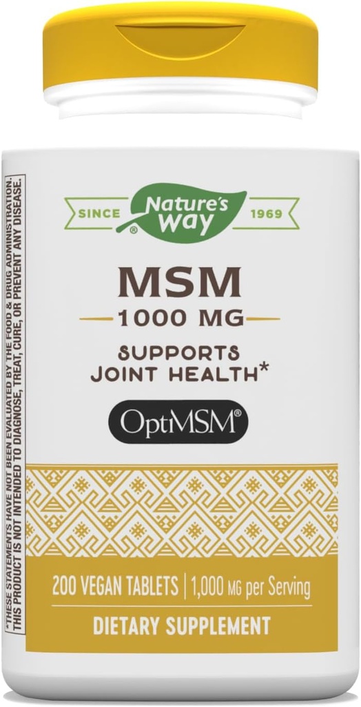 Nature's Way MSM 1000 mg - Skupni zdravstveni dodatek* - z metilsulfonilmetan - Gluten-free & Vegan - 200 Tablete