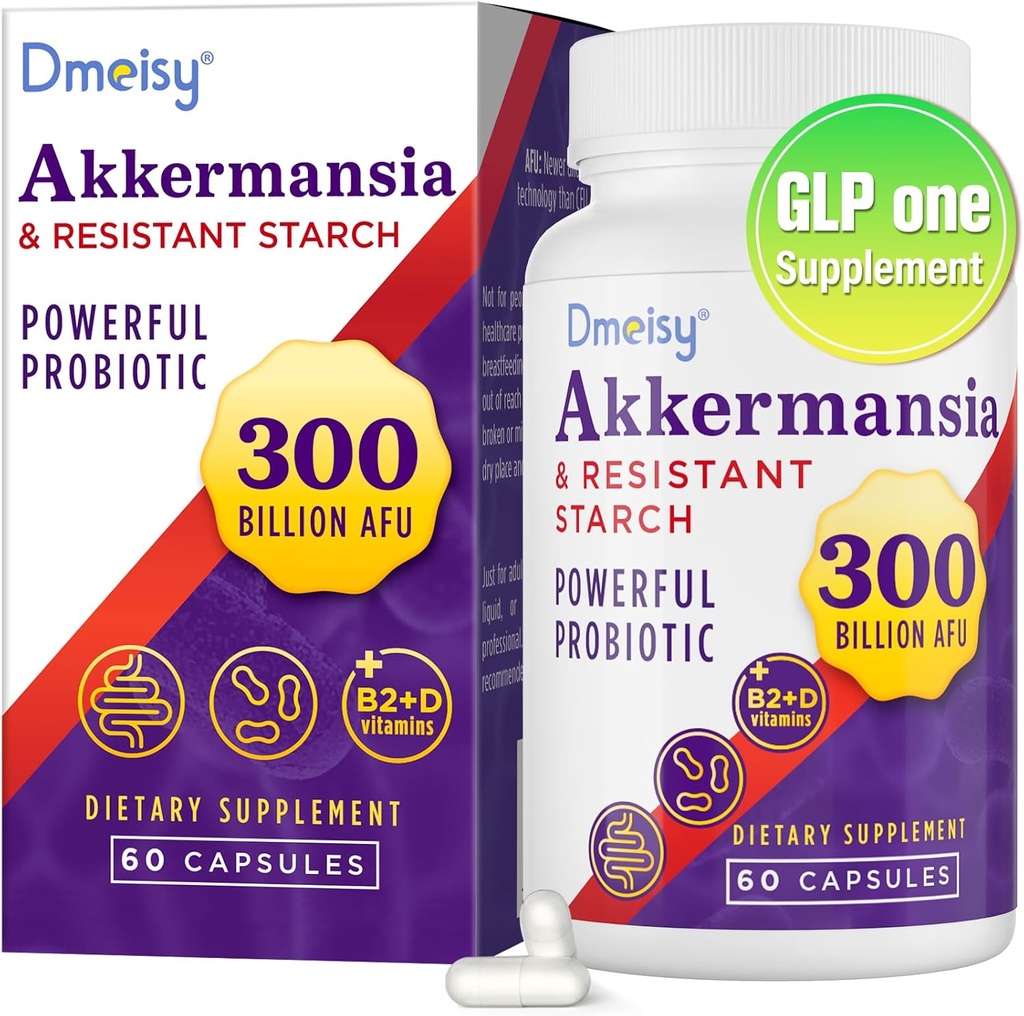 GLP 하나 보충교재 - 300억 AFU Akkermansia Muciniphila, 여성 & 남자를 위한 Akkermansia Probiotic, 부스트를 위한, Digestive, Gut, Immunity, 강화 Gut Lining 기능 & Intestinal 벽, 60 조사