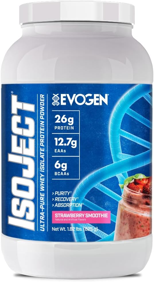 Evogen Isoject - Whey Protein Isolate | Ultra-Pure Whey Protein pulver med tenner Enzymer, BCAAs og EAAs | Forbedret absorpsjon & gjenoppretting | Strawberry Smoothie | 25 serveringer