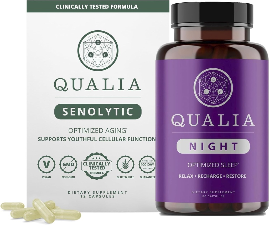Qualia Life Sciences Bundle Qualia Night & Qualia Senolytic, Science- Balené doplňky pro hluboké osvěžení spánku a optimální buněčné opravy