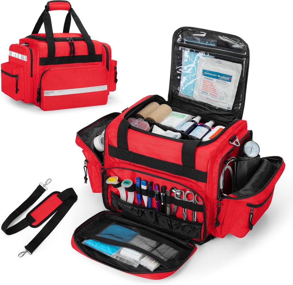 Damero Professionele Medische Bag Leeg, Eerste Reager Trauma Bag met afneembare Dividers voor thuiszorg, EMT, EMS, Red(Bag ALLEEN)