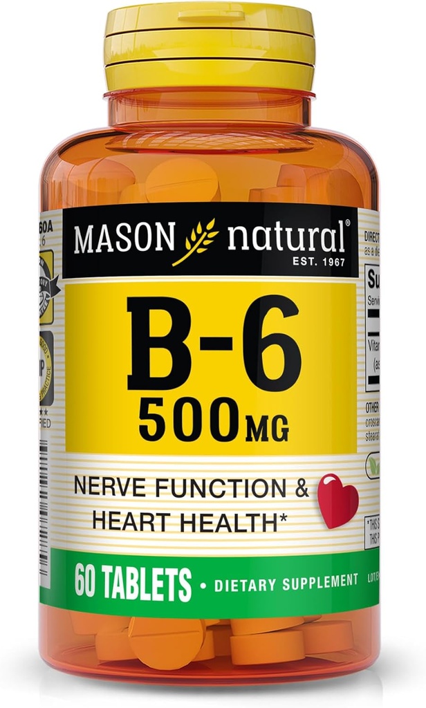 MASON NATURAL Vitamin B6, 500 mg, 60 tablet