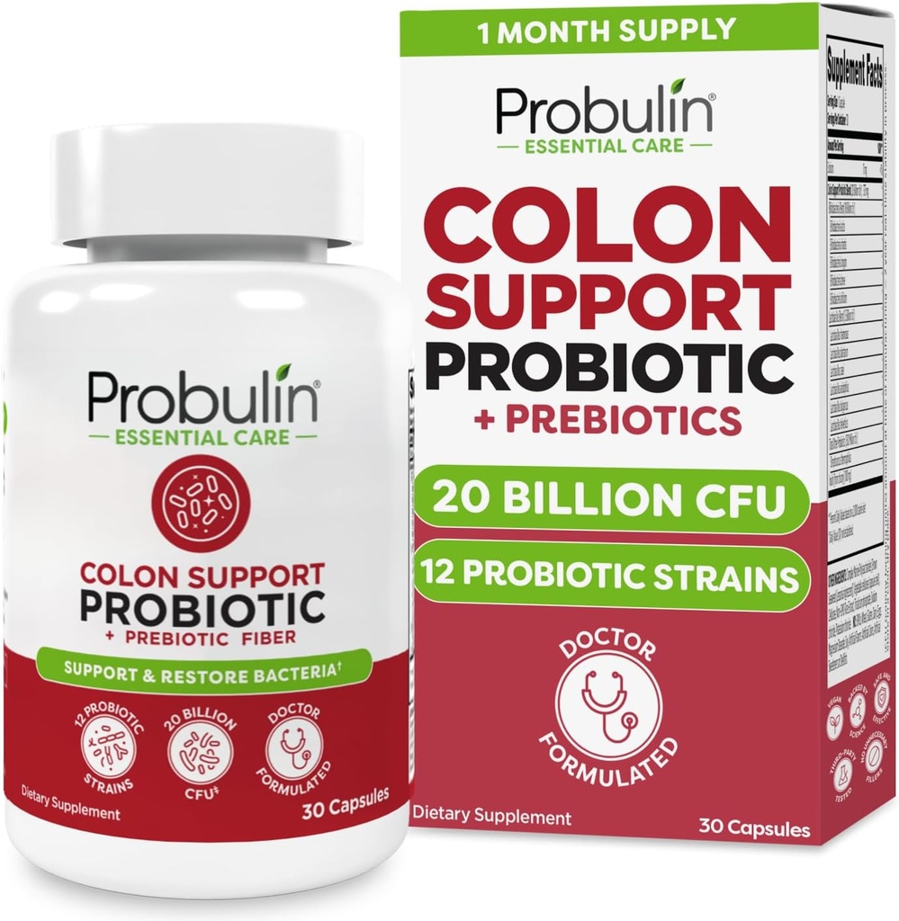 Probulin Colon Supporto Probiotico Supplemento, Daily Gut, Digestivo e Immune Salute Probiotici Capsule per Uomini e Donne, 20 miliardi di CFU, Vegan, 30 Conte Bottiglia