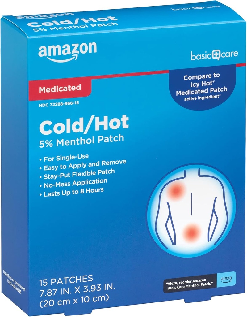 Basic Care Medicated Cold Hot 5% Menthol Patch, 7.87" x 3.93", 15Count Box (Önceki HealthWise)