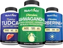 Nutrivein Premium TUDCA, Berberine Supplements eta Ashwagandha Supplements Bundle: High-Absorption Berberine Complex, Ashwagandha Root Extract, eta TUDCA Detox, Vitality & Well-Being