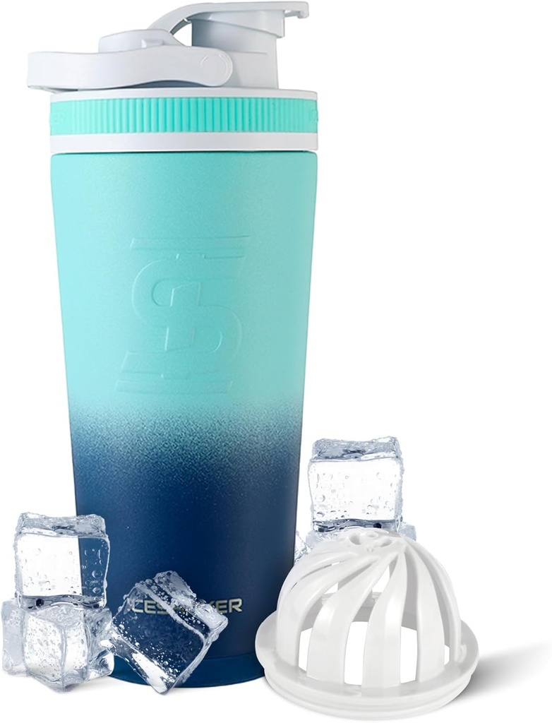 Ice Shaker isolert rustfritt stål Shaker flaske | 26oz, marine / mint | kaldt i 30 + timer | Isolert kopp med Twist-on Agitator | Odor-fri flaske for proteinshake, vann, smoothies, cocktails