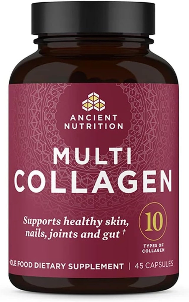 Ancient Nutrition Collagen Pills Peptides Powder Supplement, 45 Count, Hydrolized Multi Collagen Pills, Type I, II, II, V & X, Supports Health Skin and Nails, Gut Health and Joint Support