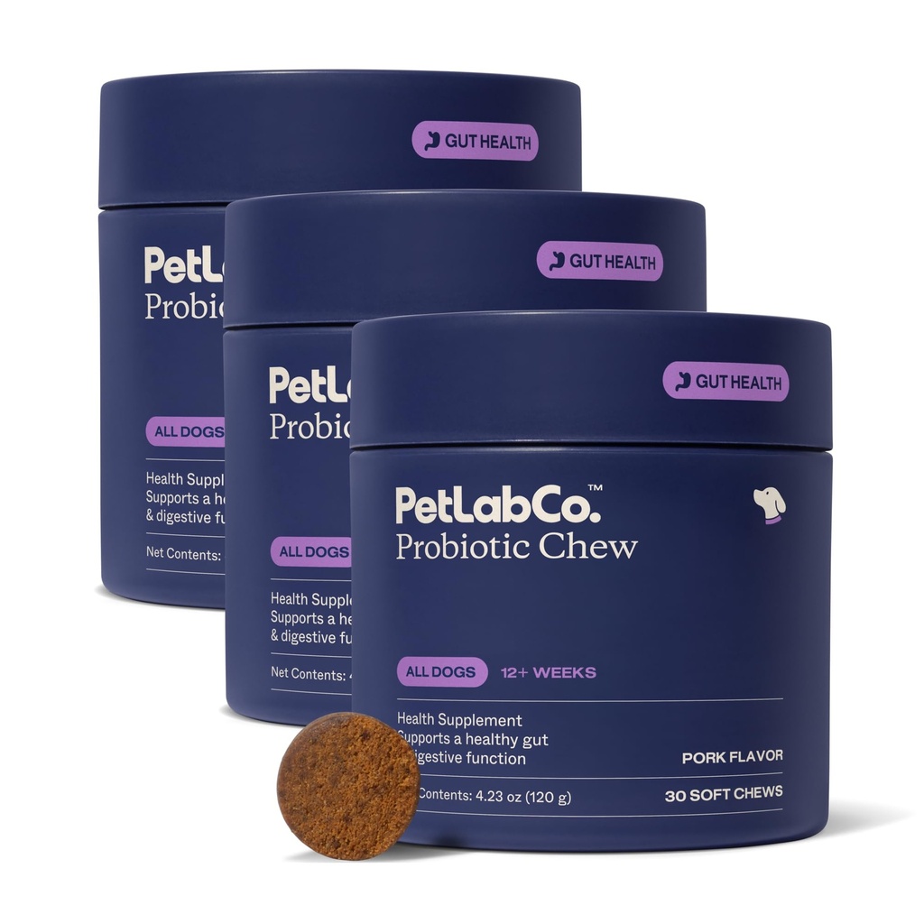 PetLab Co. Probiotic Chews for Dogs, 30 Soft Chews, 3-Pack | 8-strain probiotic blend with prebiotics to support digestive health, skin and seasonal allergy support