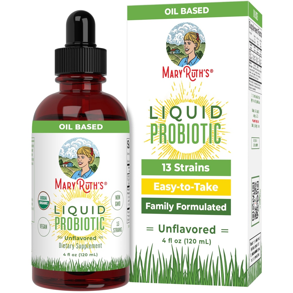 MARYRUTH'S Organics Liquid Probiotic for Ages 4+ | 2 Billion CFU | 13 Probiotic Strains | Gut Health & Digestive Support | Gas & Bloating Support | Vegan | Gluten Free | Travel-Friendly | 40 Servings
