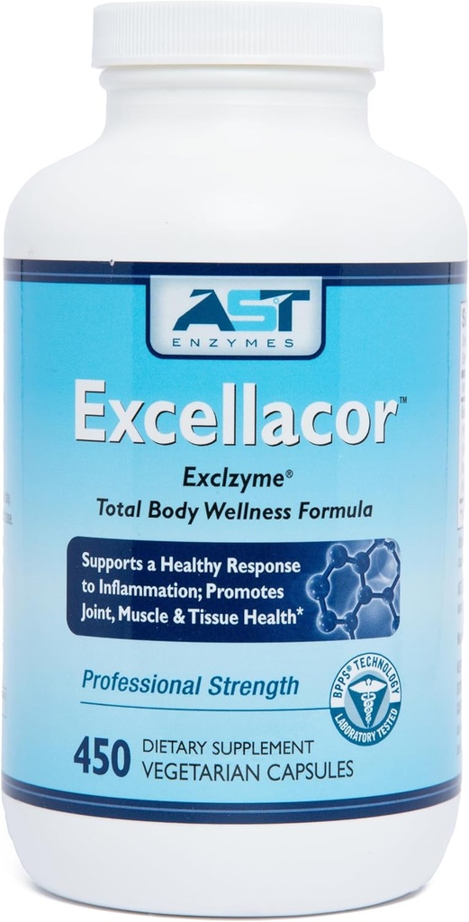 AST 酶 Excellacor-450 植物卡普尔-Premium 自然系统酶 公式-总体支持 - 包含酸-resistant Serrapptase - 支持健康炎症和关节