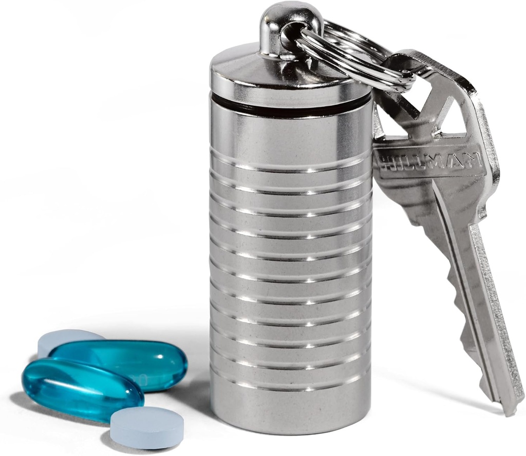 Cielo Pill Holders - Wide Single Chamber Nitroglicerin Keychain Pill Holder, Ražots ASV, Nerūsējošā tērauda Pill Keychain Konteiners, ūdensnecaurlaidīgs Pill Kaste ar pielāgojamām kamerām