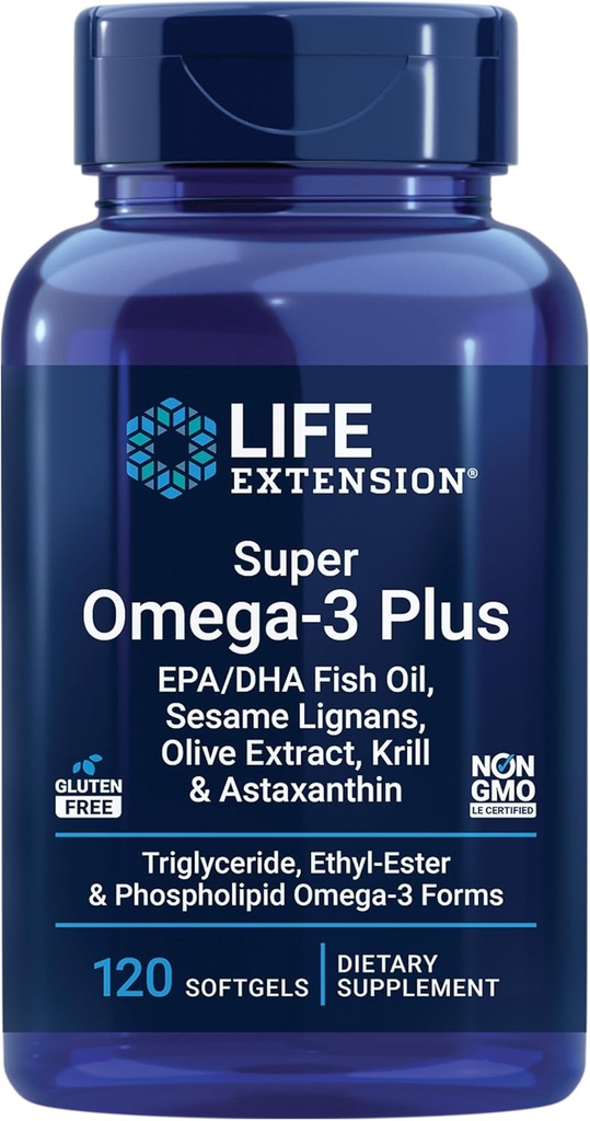 Life Extension Super Omega-3 Plus EPA/DHA Fish Oil, Sesam Lignans, Olive Extract, Krill & Astaxanthin - Herz, Gehirn & Joint Health Support - Glutenfrei, Non-GMO - 120 Softgels
