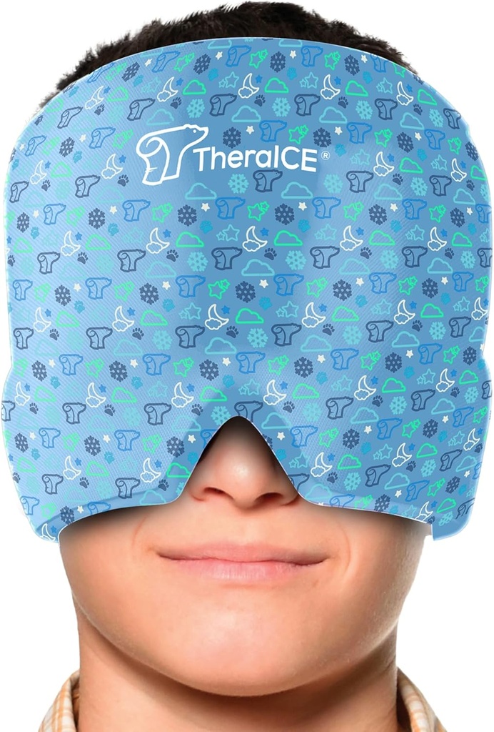 TheraICE Migraine Relief Cap Junior, Soothing Headache Boo Boo Ice Pack Mask Products, Cooling Gel Hat JR, 페이스 콜드 프레스 랩 헤드 범프, 브루스 및 냉각 온도