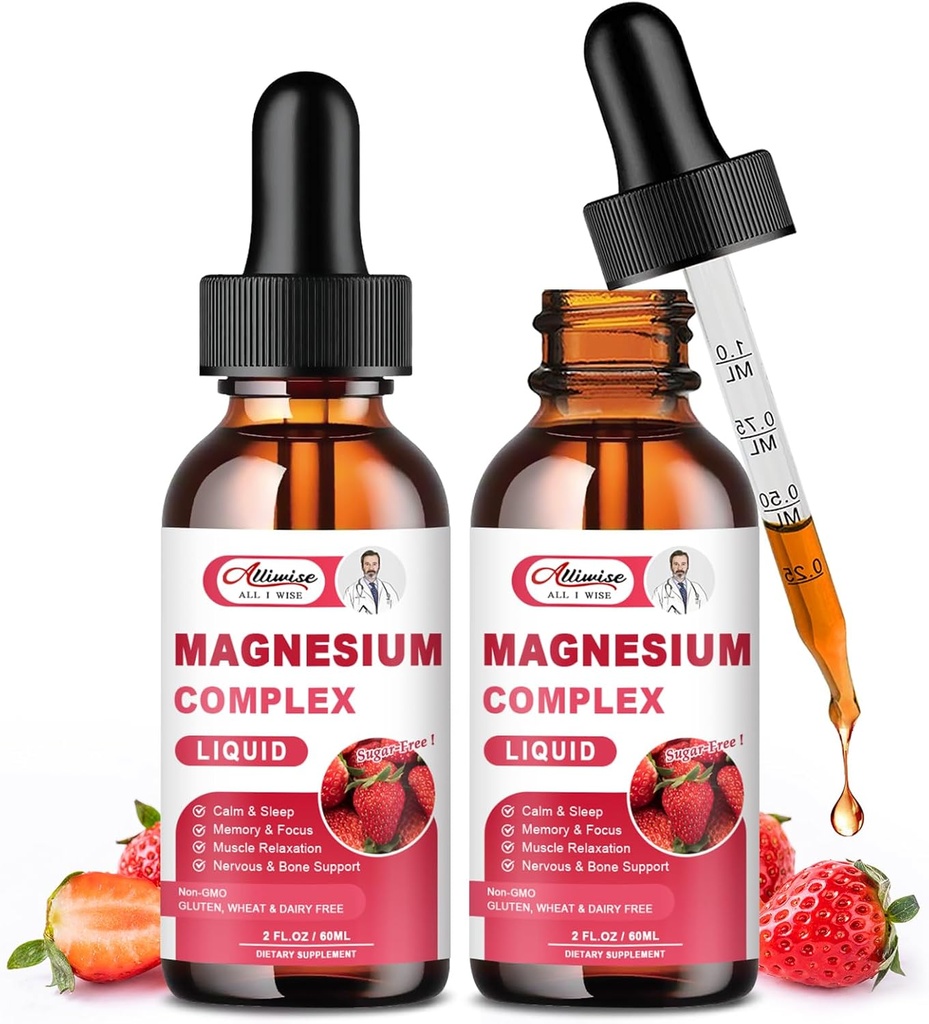2 Pack Triple Magnesium Complex Liquid Drops Blend med Magnesium Glycinate 500mg, Malate och Taurate för Max Bio-Availability | Hög Absorption | Vegan, icke-GMO | Nerv, Relaxation, Muscle & Sleep