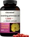 NatureBell Evening Primrose Oil met Black Cohosh, 1.300mg Per Serving, 300 Mini-Softgels, Cold Pressed Seeds, Remains 130mg GLA for Womens Health & Skin Care Support