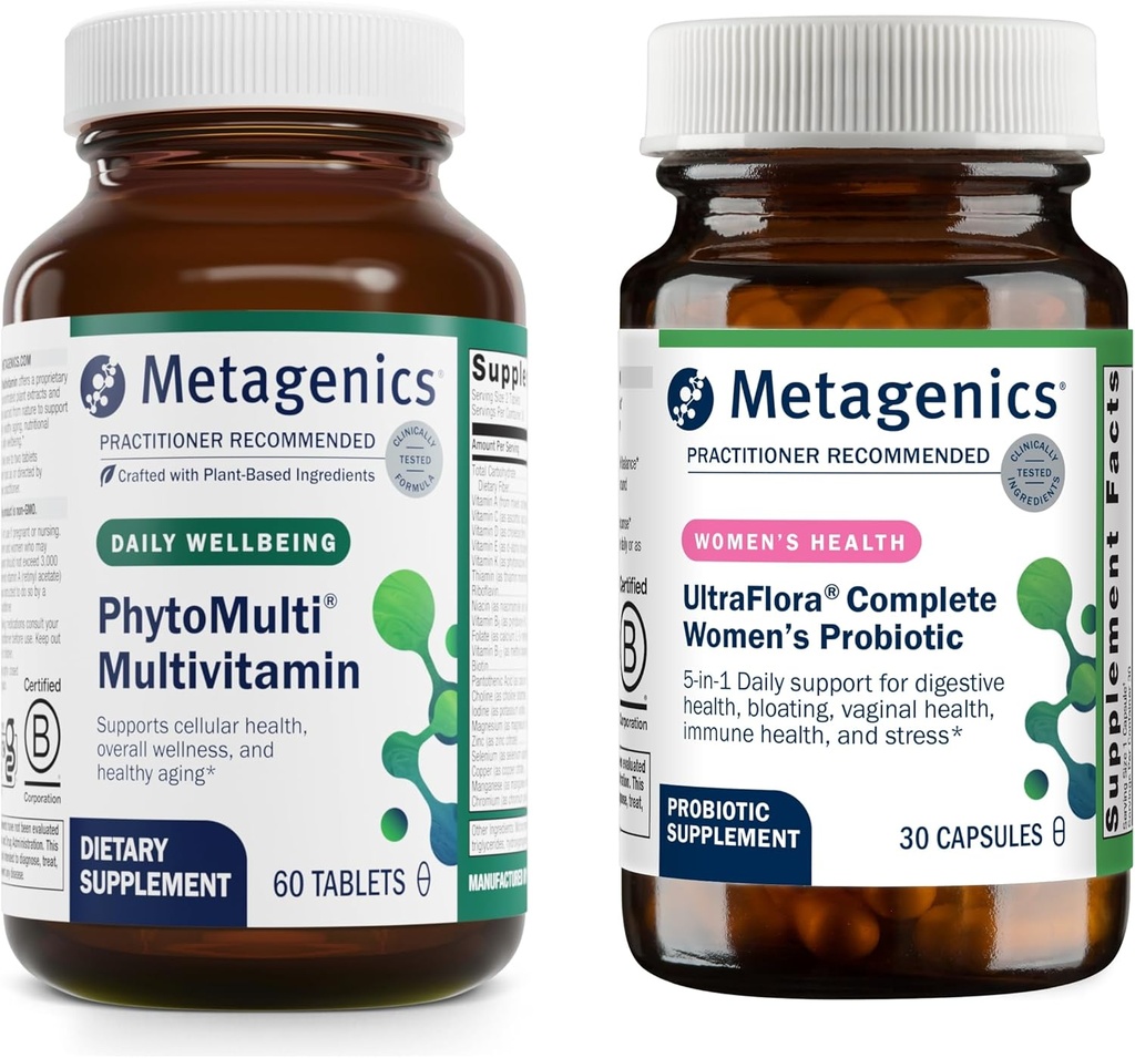 Metagenics PhytoMulti Multivitamine Without Iron (60 Tablets) & UltraFlora Complete Vrouwenprobiotica (30 Capsules) - Bevat essentiële vitamines en mineralen - Aids Digestieve gezondheid