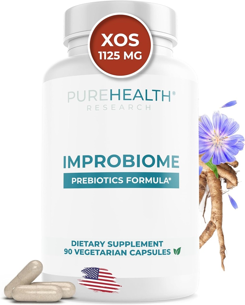 PUREHEALTH RESEARCH Improbiome Prebiotic 섬유 보충교재 - 건강한 Gut Prebiotics를 위한 자연적인 지원 - 소화 영양 보충교재 - Apple Pectin 캡슐 - 90ct