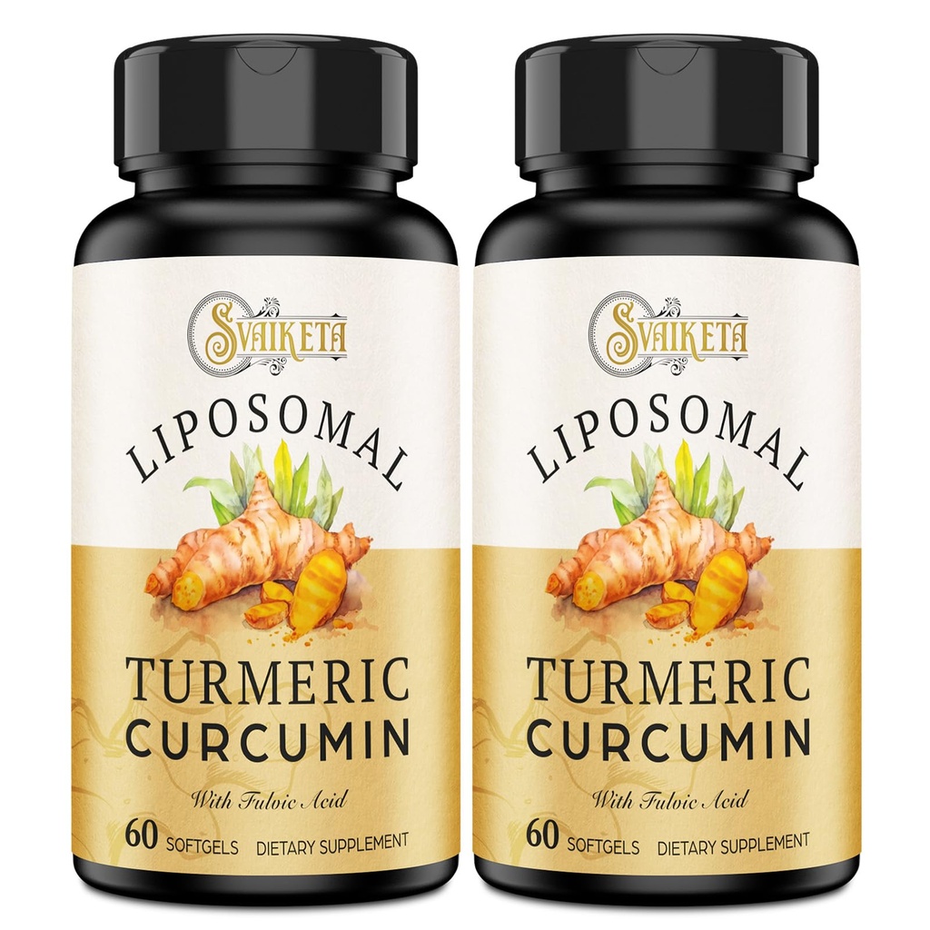 Liposomal Turmeric Curcumin Supplement - 2000mg, 95% Curcuminoid Extract with Piperine - 60 Softgels (2 Bottle)