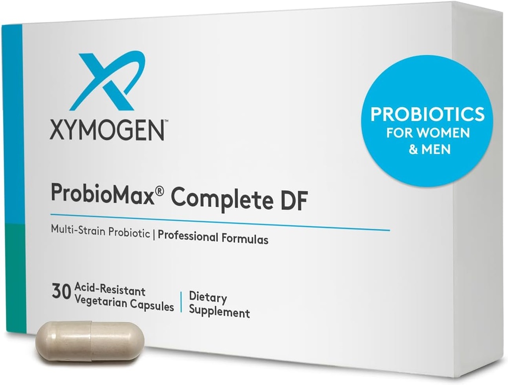 XYMOGEN ProbioMax Diariamente 100B - 100 bilhões de UFC Suplemento Probiótico - Probióticos Livres de Leite com Lactobacillus acidophilus + Bifidobacterium lactis - Anteriormente ProbioMax DF (30 Cápsulas Resistente ao Ácido)