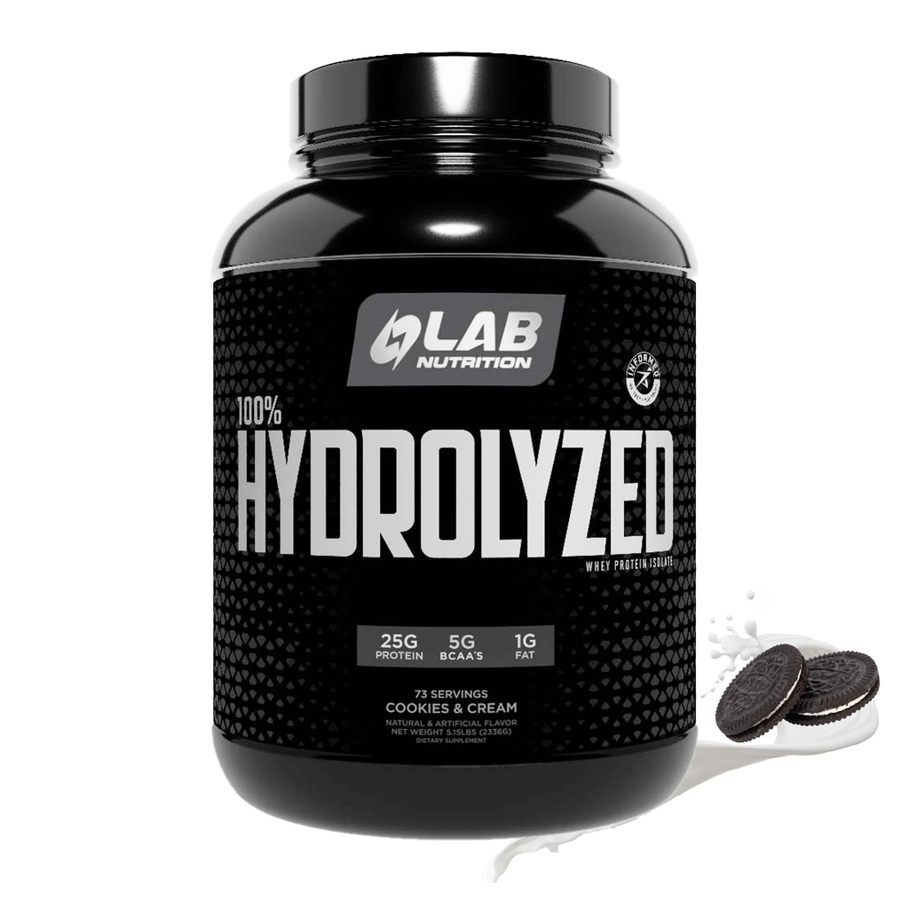 100% Hydrolyzed Whey Protein Isolate (5 Pounds, Cookies and Cream Flavor) 25gr of Protein, Build Muscle, Lean Muscle Growth, Easy Digestion, Gluten Free, Lactose Free, Fast Absorbing.